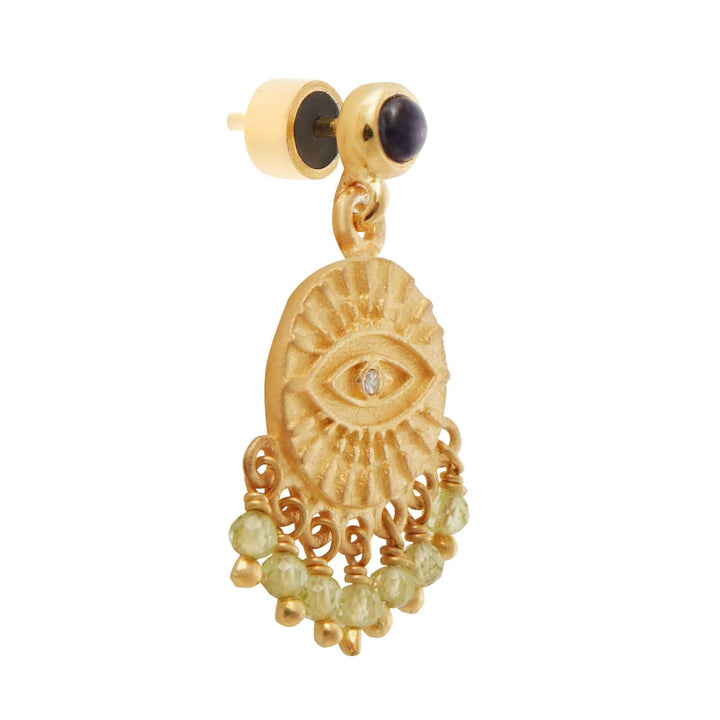 All Seeing Eye Tear Earrings with Peridot & Iolite - Eye M Symbols - Ileana Makri