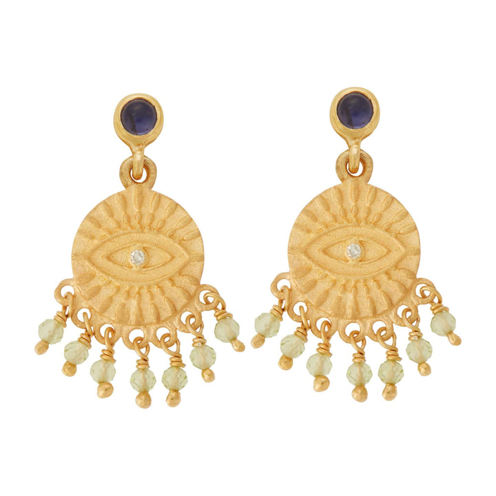 All Seeing Eye Tear Earrings with Peridot & Iolite - Eye M Symbols - Ileana Makri