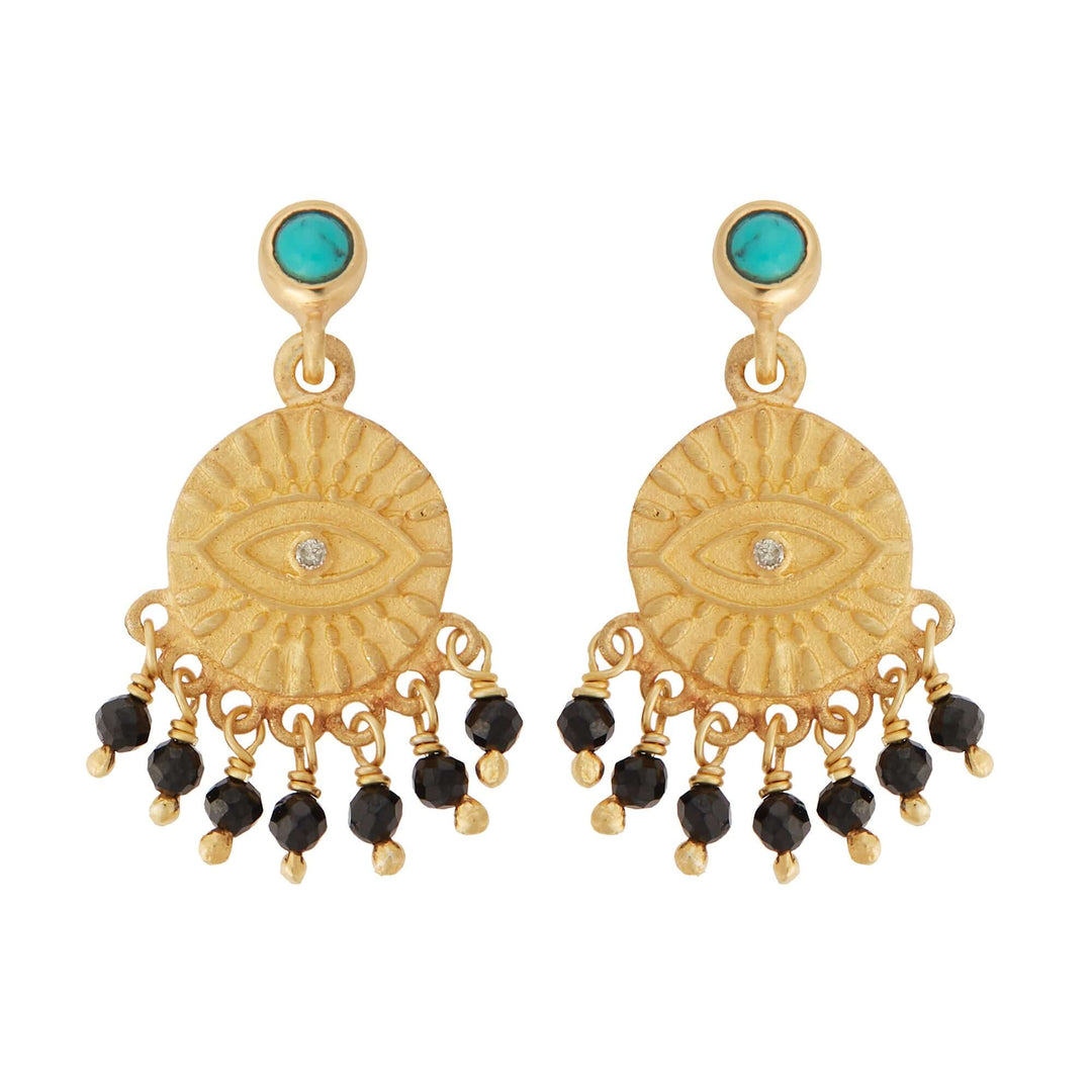 All Seeing Eye Tear Earrings with Turquoise & Black Spinel - Eye M Symbols - Ileana Makri store