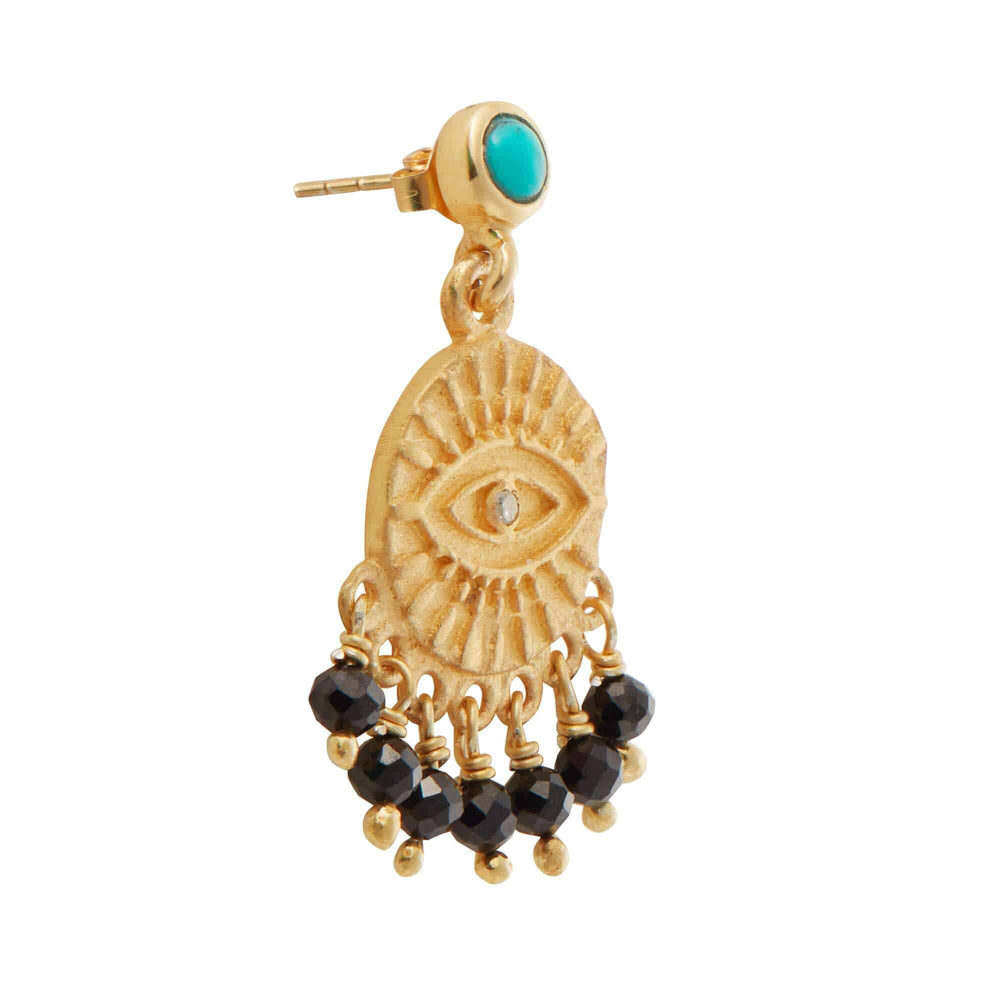 All Seeing Eye Tear Earrings with Turquoise & Black Spinel - Eye M Symbols - Ileana Makri