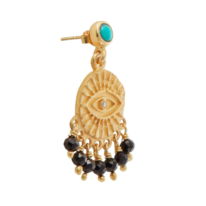 All Seeing Eye Tear Earrings with Turquoise & Black Spinel - Eye M Symbols - Ileana Makri