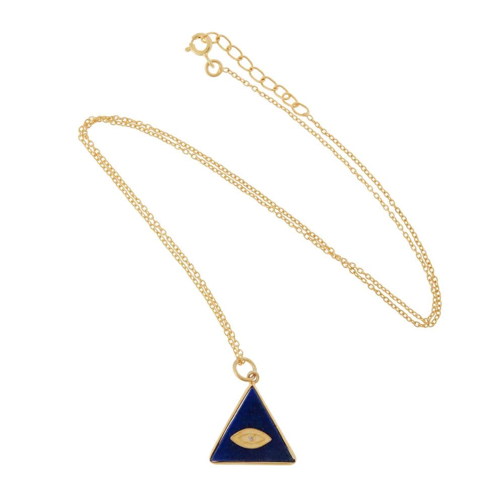All Seeing Triangle Eye Necklace with Lapis - Eye M Symbols - Ileana Makri