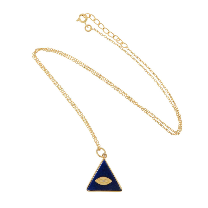 All Seeing Triangle Eye Necklace with Lapis - Eye M Symbols - Ileana Makri