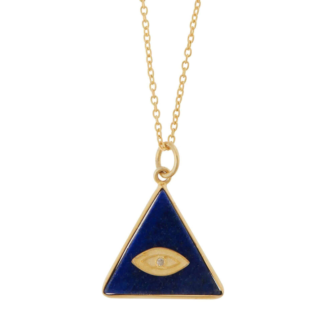 All Seeing Triangle Eye Necklace with Lapis - Eye M Symbols - Ileana Makri