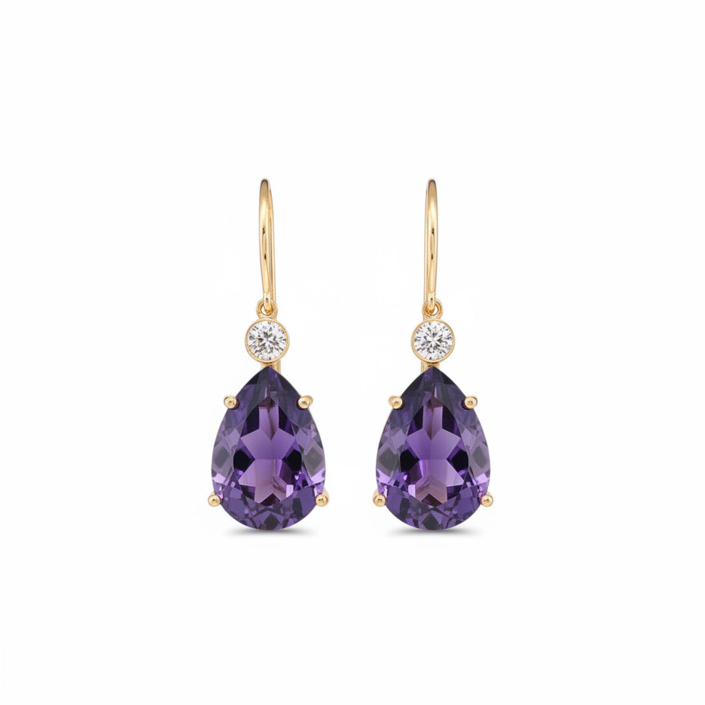 Single Diamond Crown Drops Purple Amethyst - Ileana Makri