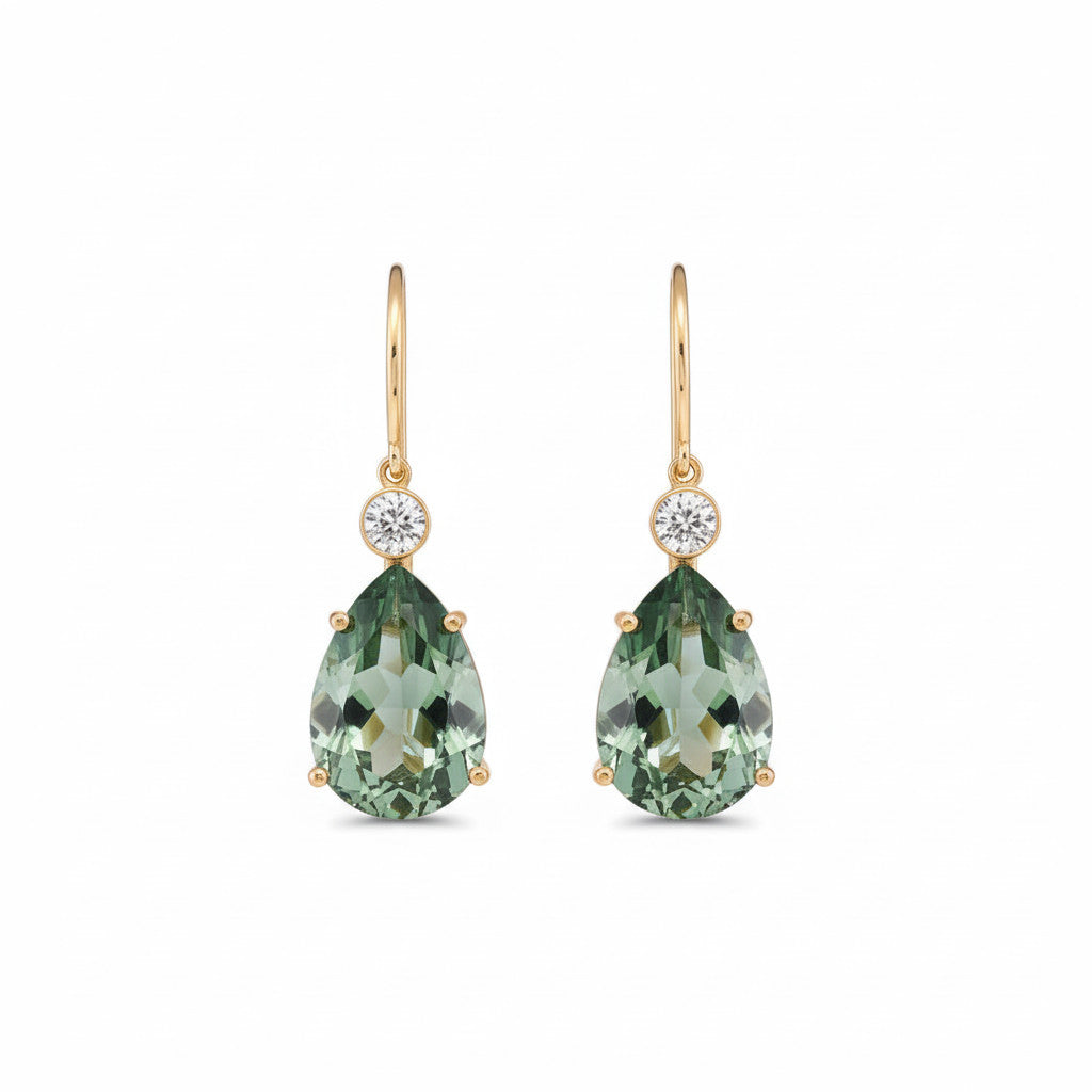 Single Diamond Crown Drops Green Amethyst - Ileana Makri