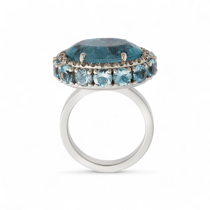 Aquamarine Eternity Flower Ring - OAK - Archive - Ileana Makri