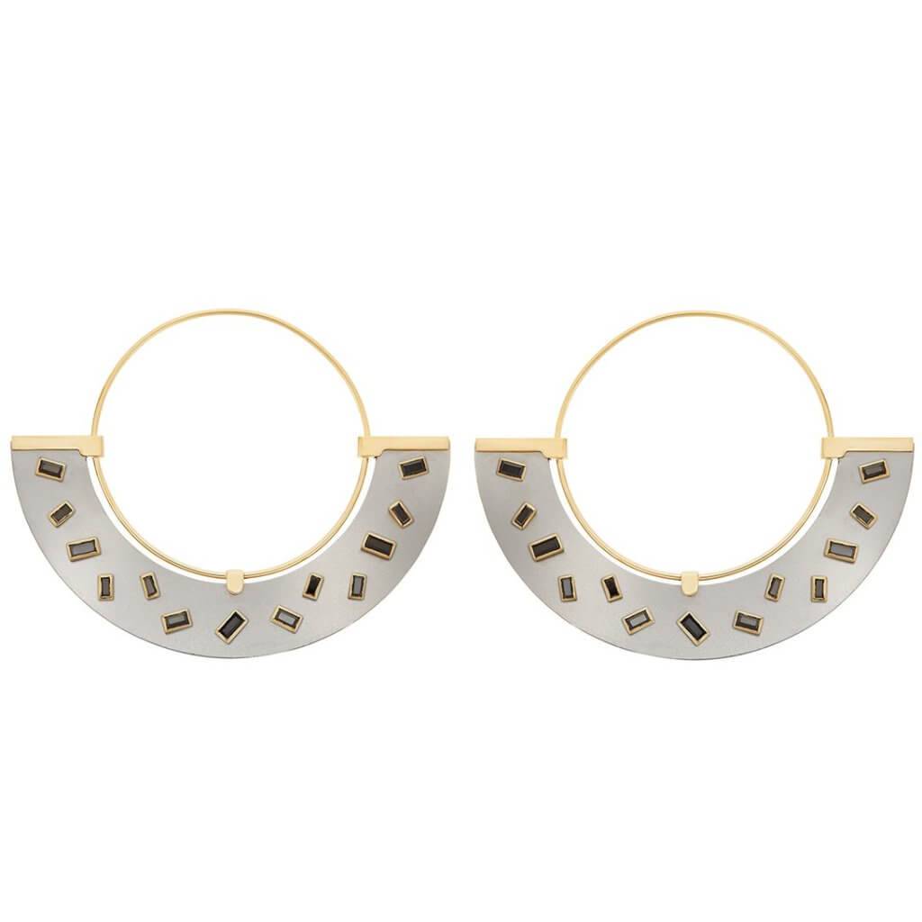 Baguette Sprinkles Half Moon Earrings BD - TITANIUM - Ileana Makri store