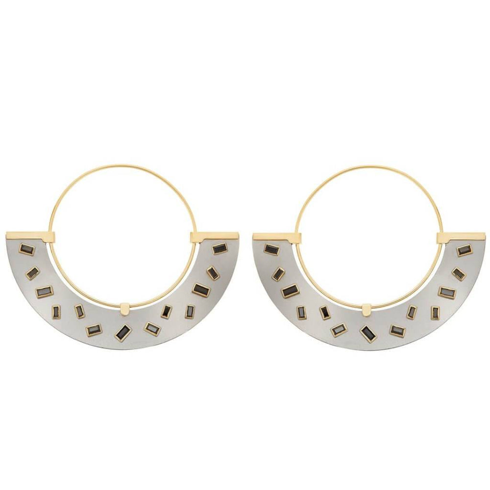 Baguette Sprinkles Half Moon Earrings BD - TITANIUM - Ileana Makri