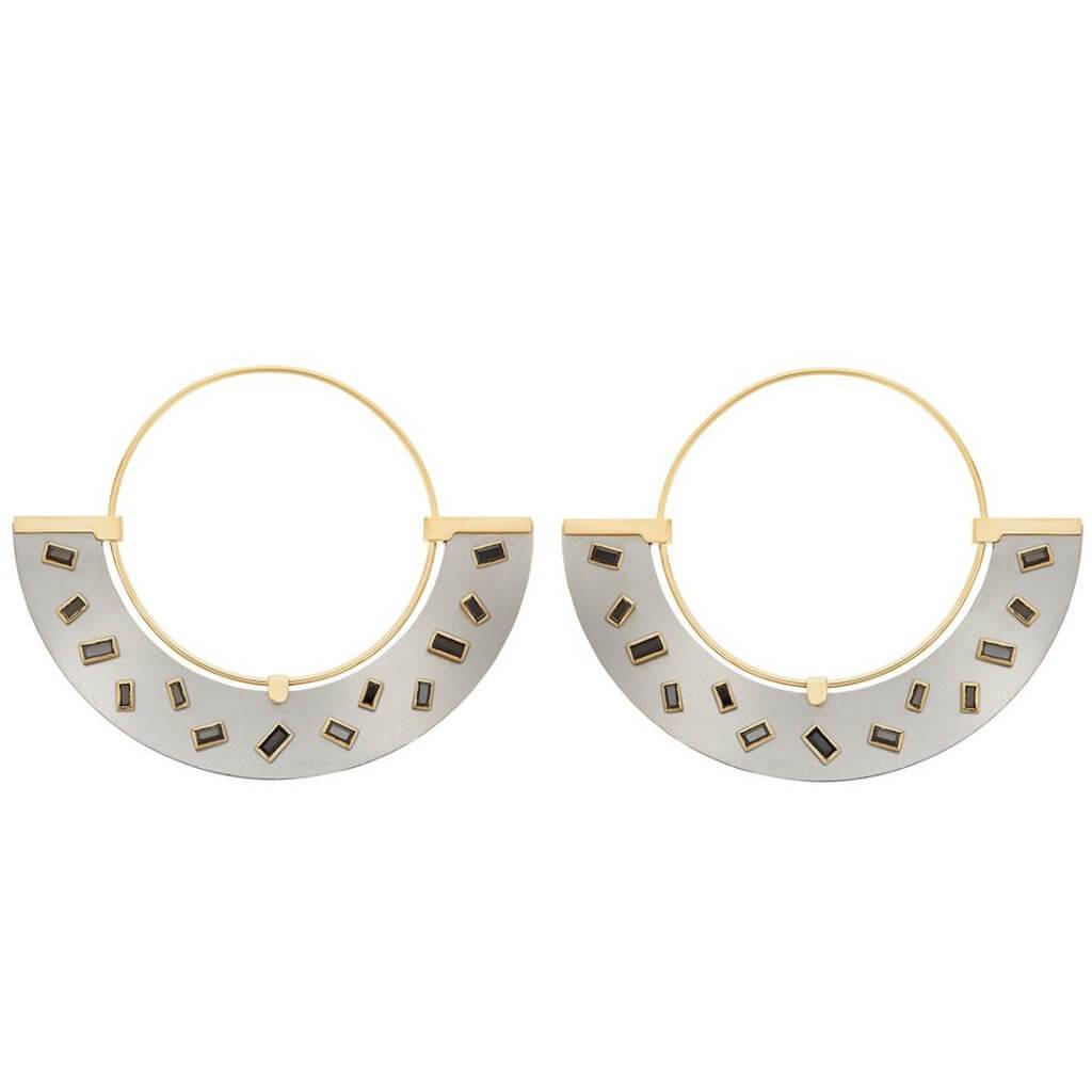 Baguette Sprinkles Half Moon Earrings BD - TITANIUM - Ileana Makri