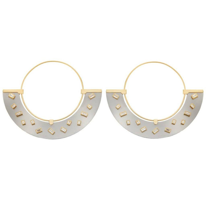 Baguette Sprinkles Half Moon Earrings D - TITANIUM - Ileana Makri store