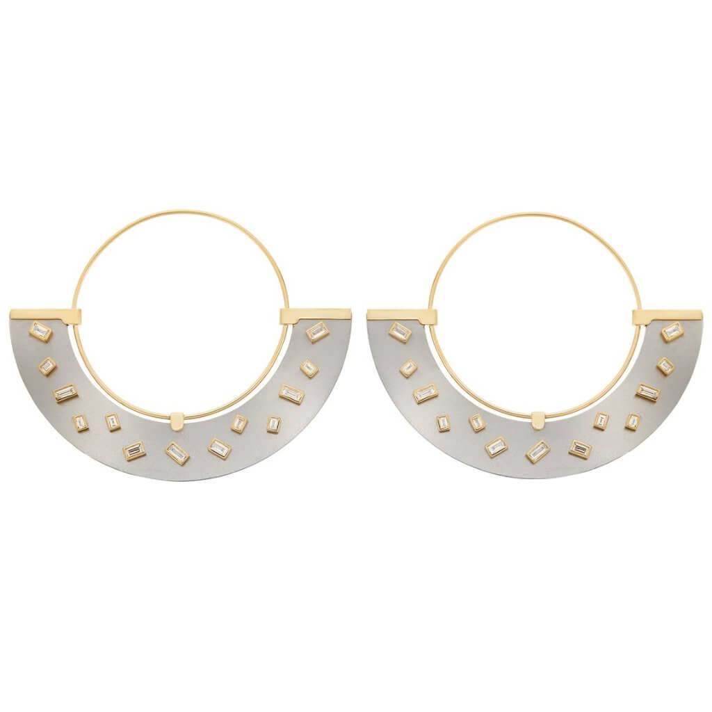 Baguette Sprinkles Half Moon Earrings D - TITANIUM - Ileana Makri store