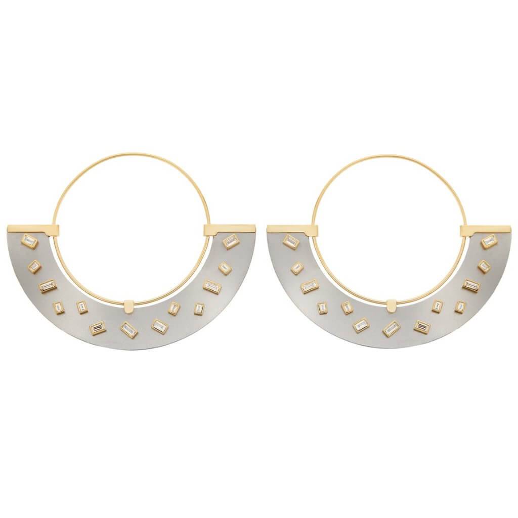 Baguette Sprinkles Half Moon Earrings D - TITANIUM - Ileana Makri