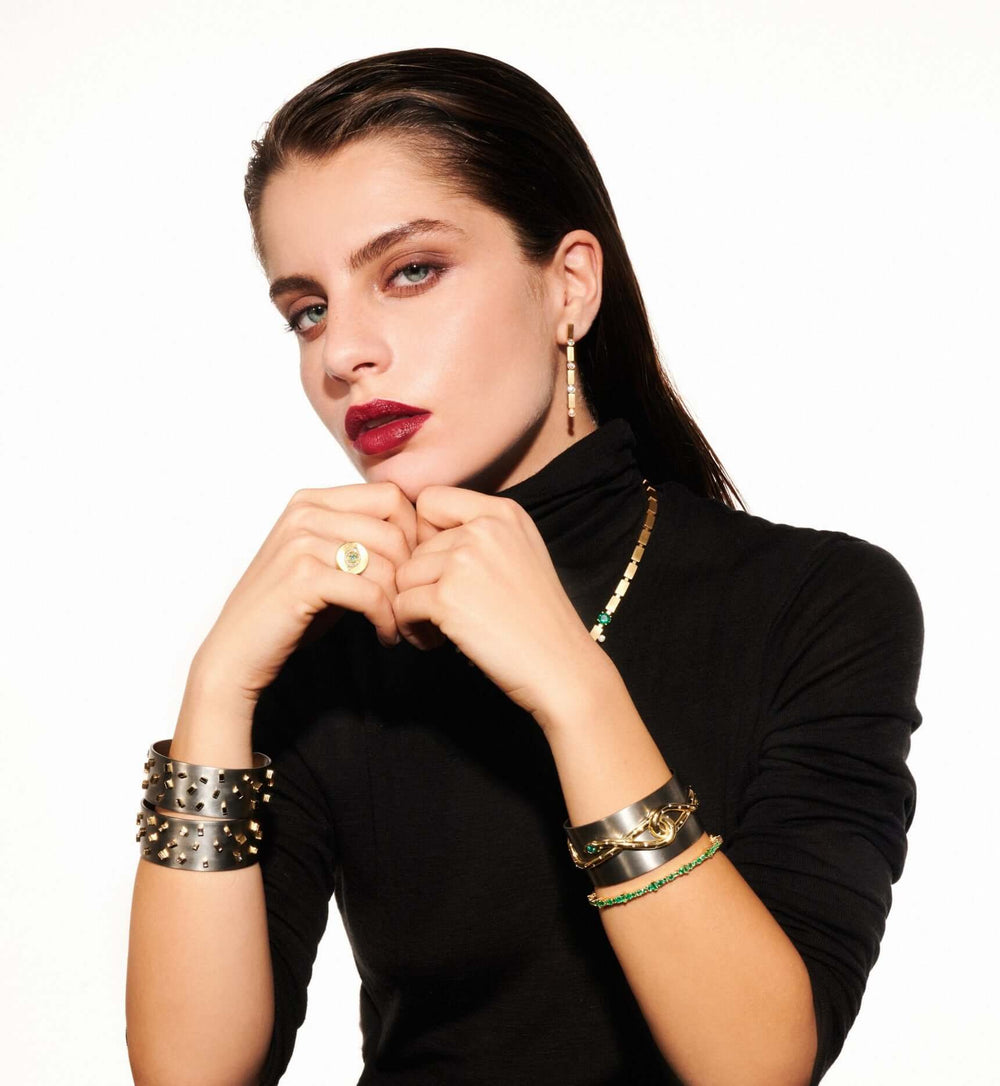 Baguette Sprinkles Large Titan Cuff BD - TITANIUM - Ileana Makri
