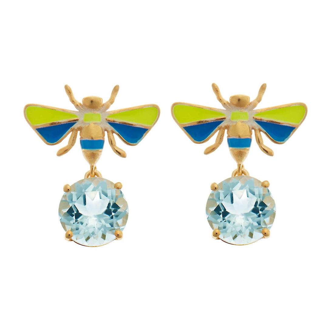 Bee Stud Blue Topaz Neon Yellow Blue - Eye M Jungle - Ileana Makri store