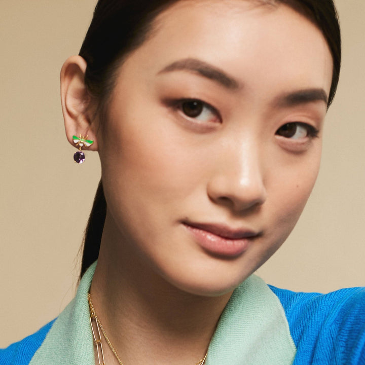 Bee Stud Blue Topaz Neon Yellow Blue - Eye M Jungle - Ileana Makri