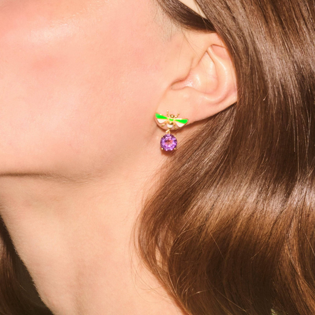 Bee Stud Blue Topaz Neon Yellow Blue - Eye M Jungle - Ileana Makri