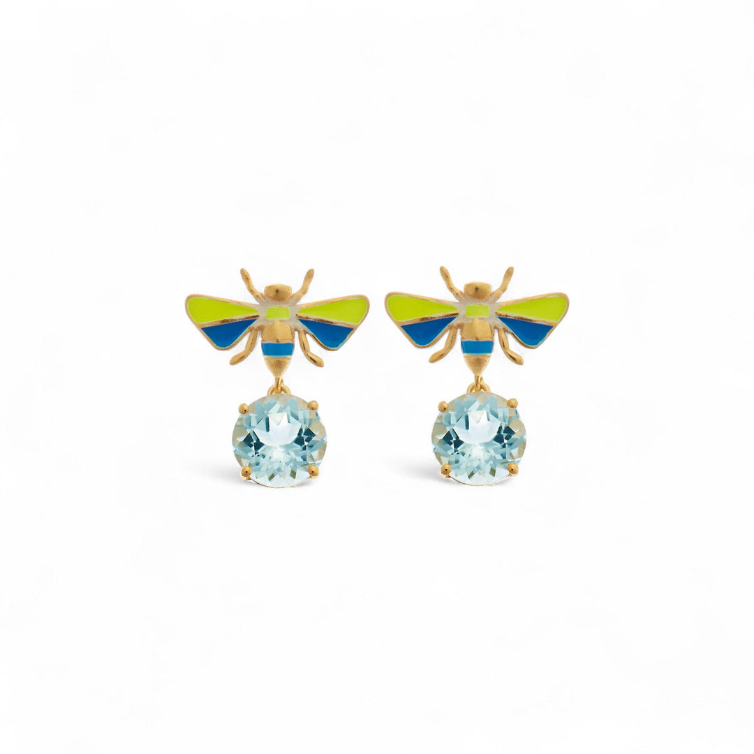 Bee Stud Blue Topaz Neon Yellow Blue - Eye M Jungle - Ileana Makri