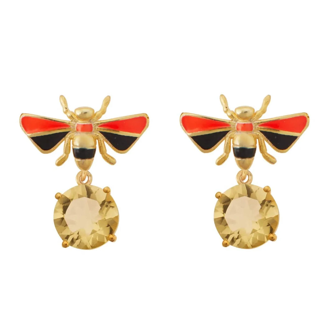 Bee Stud Lemon Topaz Neon Orange Black - Eye M Jungle - Ileana Makri store