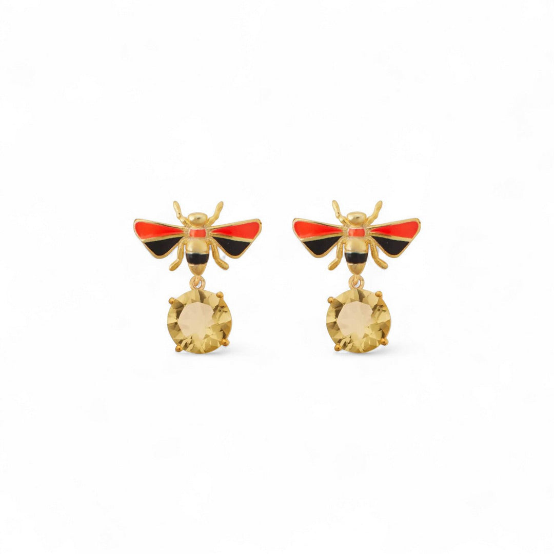 Bee Stud Lemon Topaz Neon Orange Black - Eye M Jungle - Ileana Makri