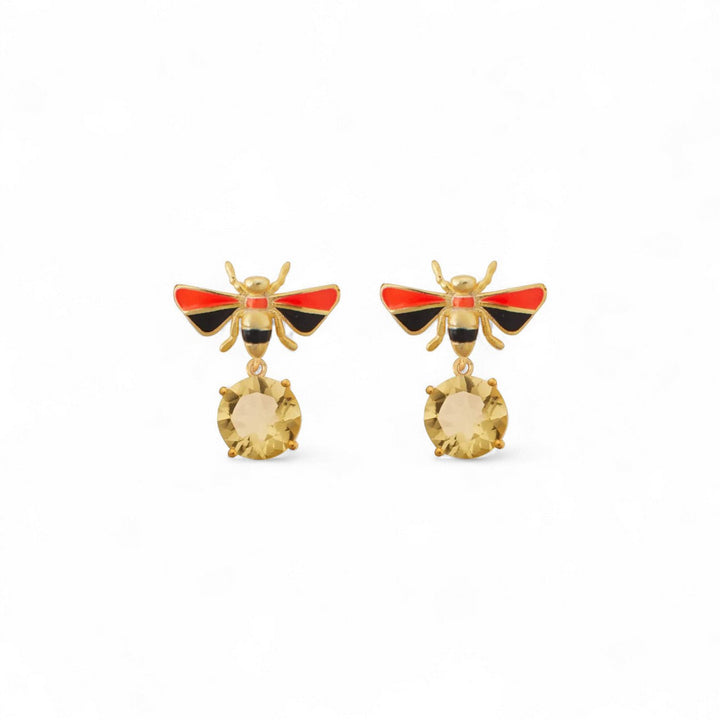 Bee Stud Lemon Topaz Neon Orange Black - Eye M Jungle - Ileana Makri