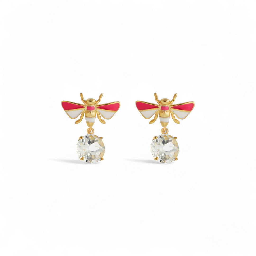 Bee Stud White Topaz Neon White Pink - Eye M Jungle - Ileana Makri
