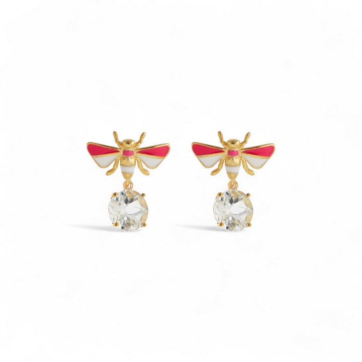 Bee Stud White Topaz Neon White Pink - Eye M Jungle - Ileana Makri