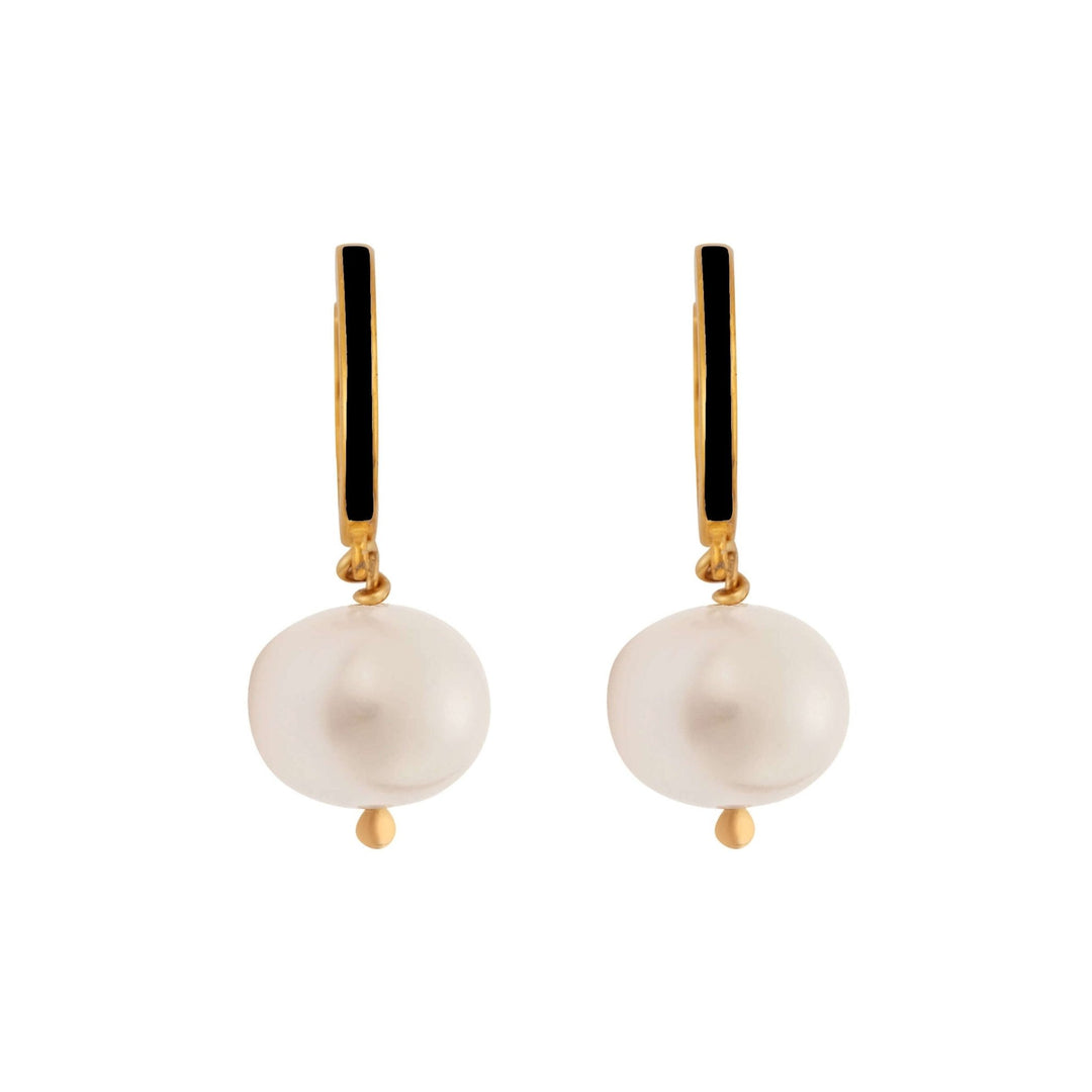 Big Pearl and Enamel Hoops - Eye M Neon Rocks - Ileana Makri