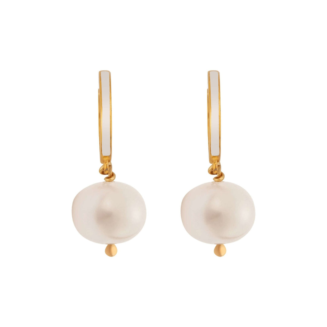 Big Pearl and Enamel Hoops - Eye M Neon Rocks - Ileana Makri