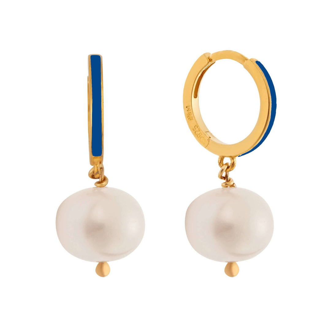 Big Pearl and Enamel Hoops - Eye M Neon Rocks - Ileana Makri