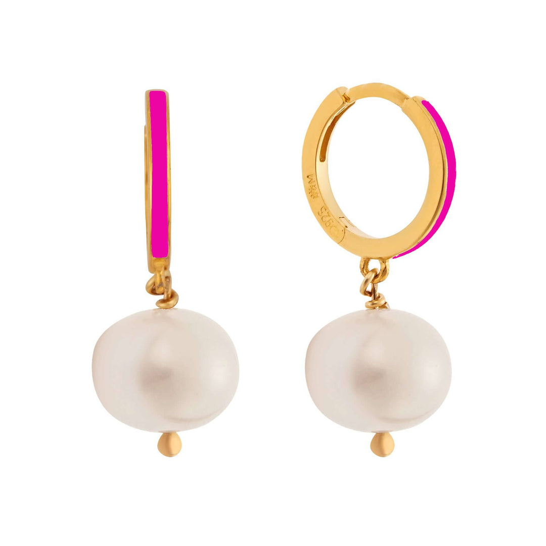 Big Pearl and Enamel Hoops - Eye M Neon Rocks - Ileana Makri