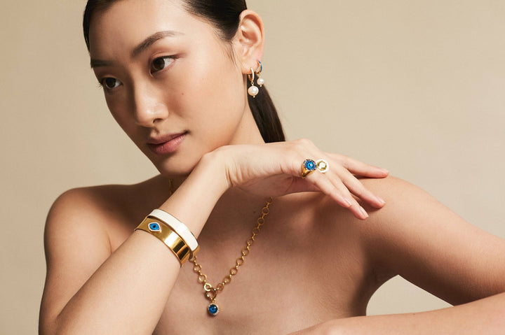 Big Pearl and Enamel Hoops - Eye M Neon Rocks - Ileana Makri