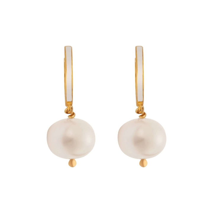Big Pearl and Enamel Hoops - Eye M Neon Rocks - Ileana Makri