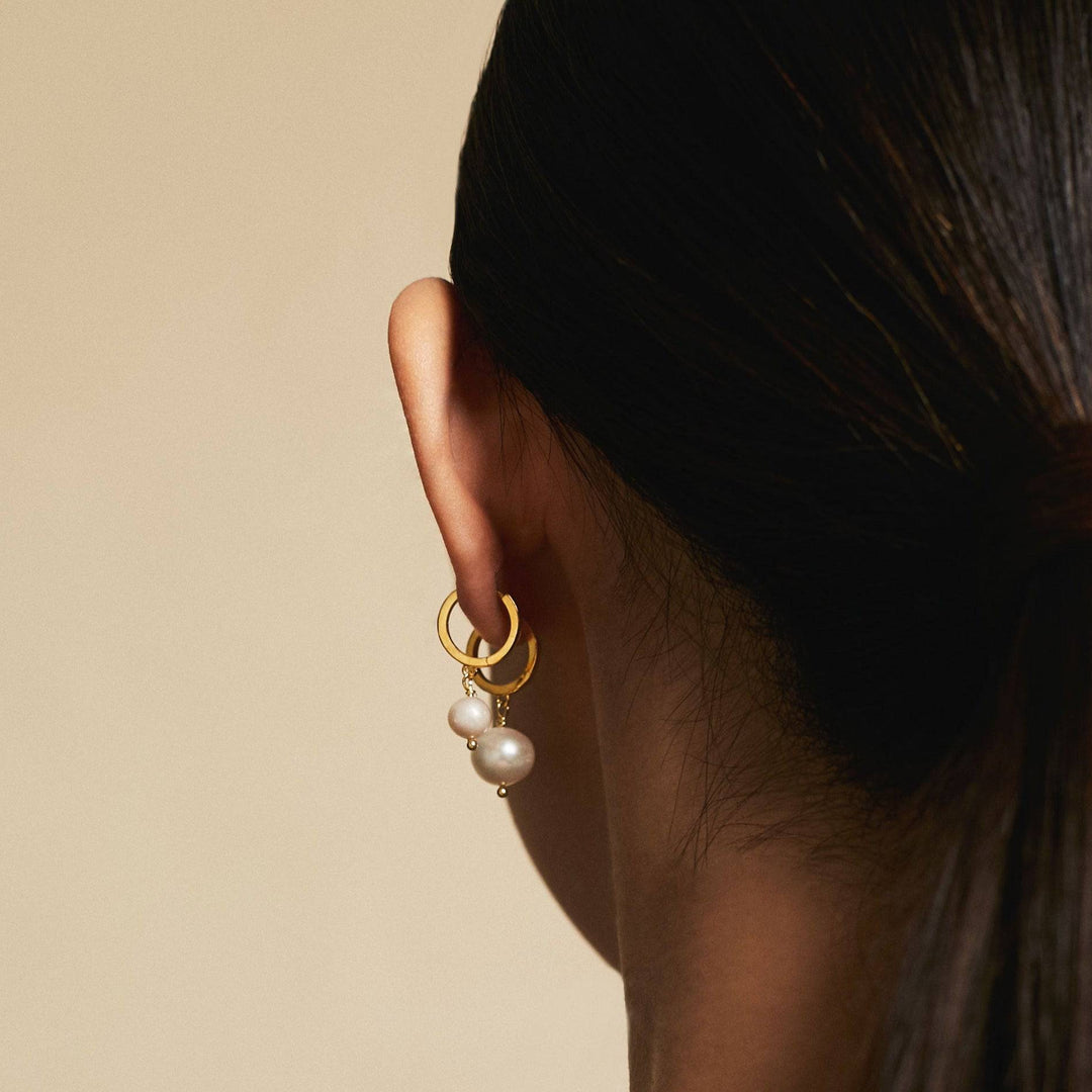 Big Pearl and Enamel Hoops - Eye M Neon Rocks - Ileana Makri