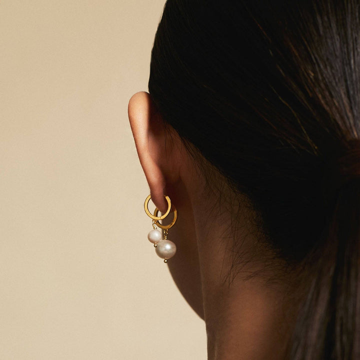 Big Pearl and Enamel Hoops - Eye M Neon Rocks - Ileana Makri