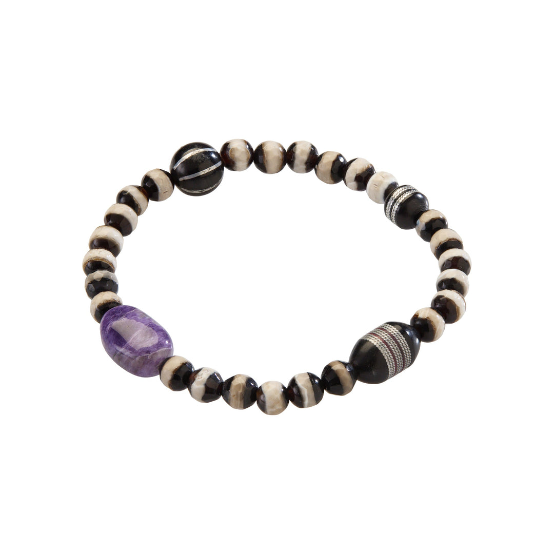 Black Agate Stripe Charoite Bracelet 197 - Globetrotter - Ileana Makri