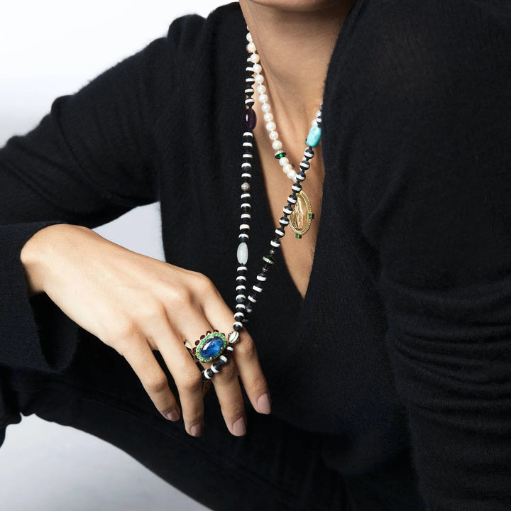 Black Agate Stripe Necklace 20 (75cm) - Globetrotter - Ileana Makri