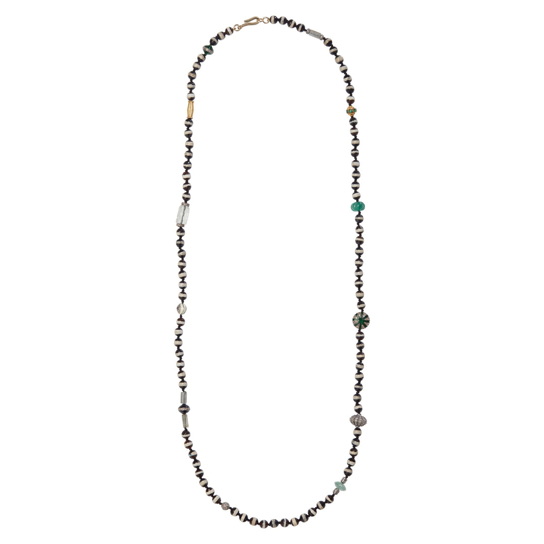 Black Agate Stripe Necklace 252 (80cm) - Globetrotter - Ileana Makri