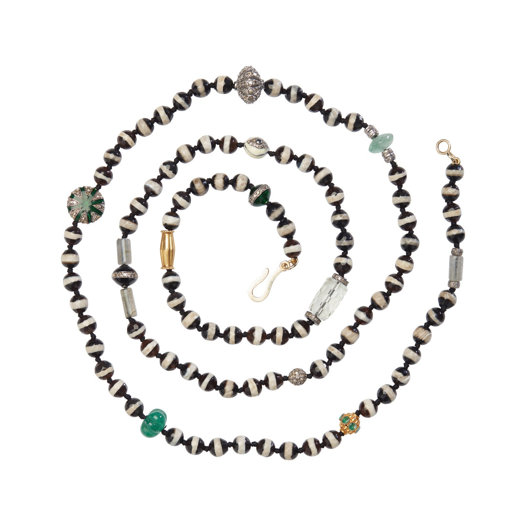 Black Agate Stripe Necklace 252 (80cm) - Globetrotter - Ileana Makri