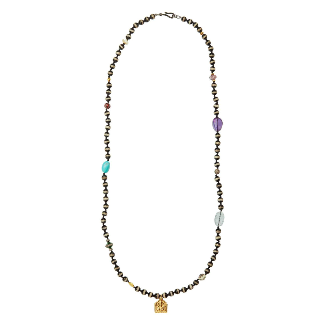 Black Agate Stripe Necklace 3 (70cm) - Globetrotter - Ileana Makri store