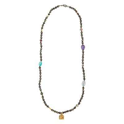 Black Agate Stripe Necklace 3 (70cm) - Globetrotter - Ileana Makri store