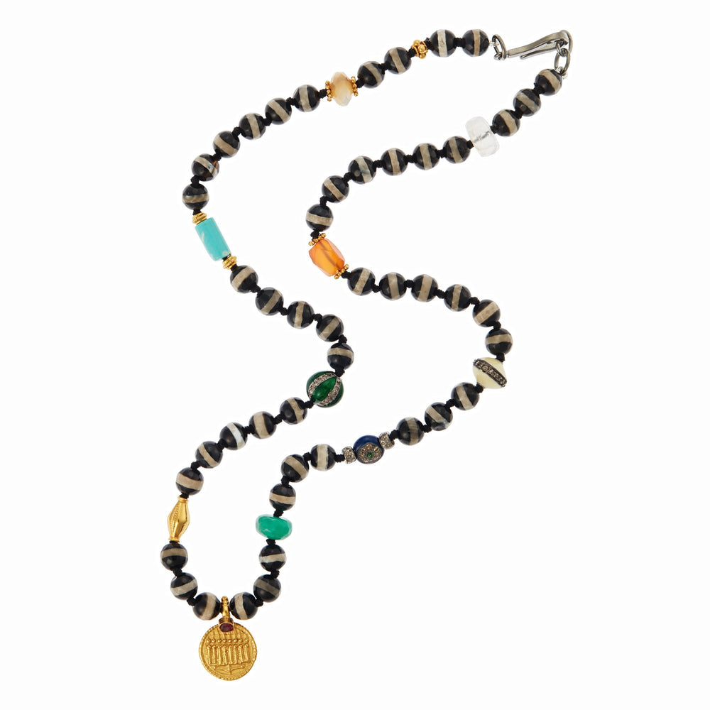 Black Agate Stripe Necklace 37 (45cm) - Globetrotter - Ileana Makri