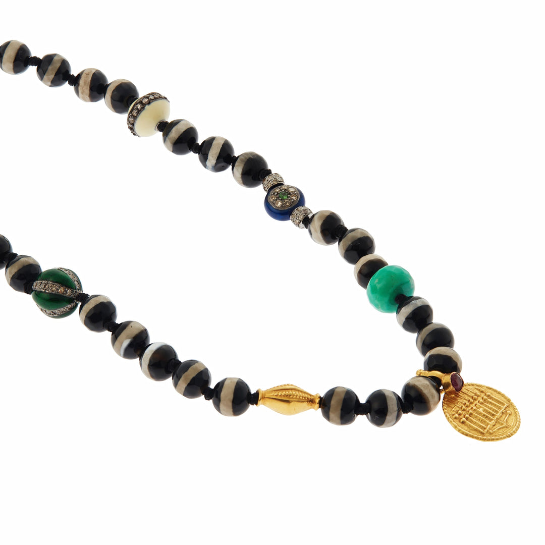 Black Agate Stripe Necklace 37 (45cm) - Globetrotter - Ileana Makri