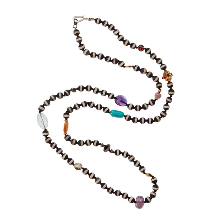 Black Agate Stripe Necklace 39 (80cm) - Globetrotter - Ileana Makri