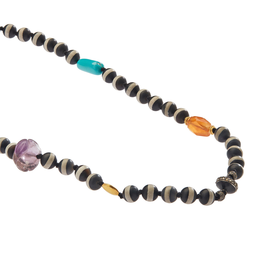 Black Agate Stripe Necklace 39 (80cm) - Globetrotter - Ileana Makri