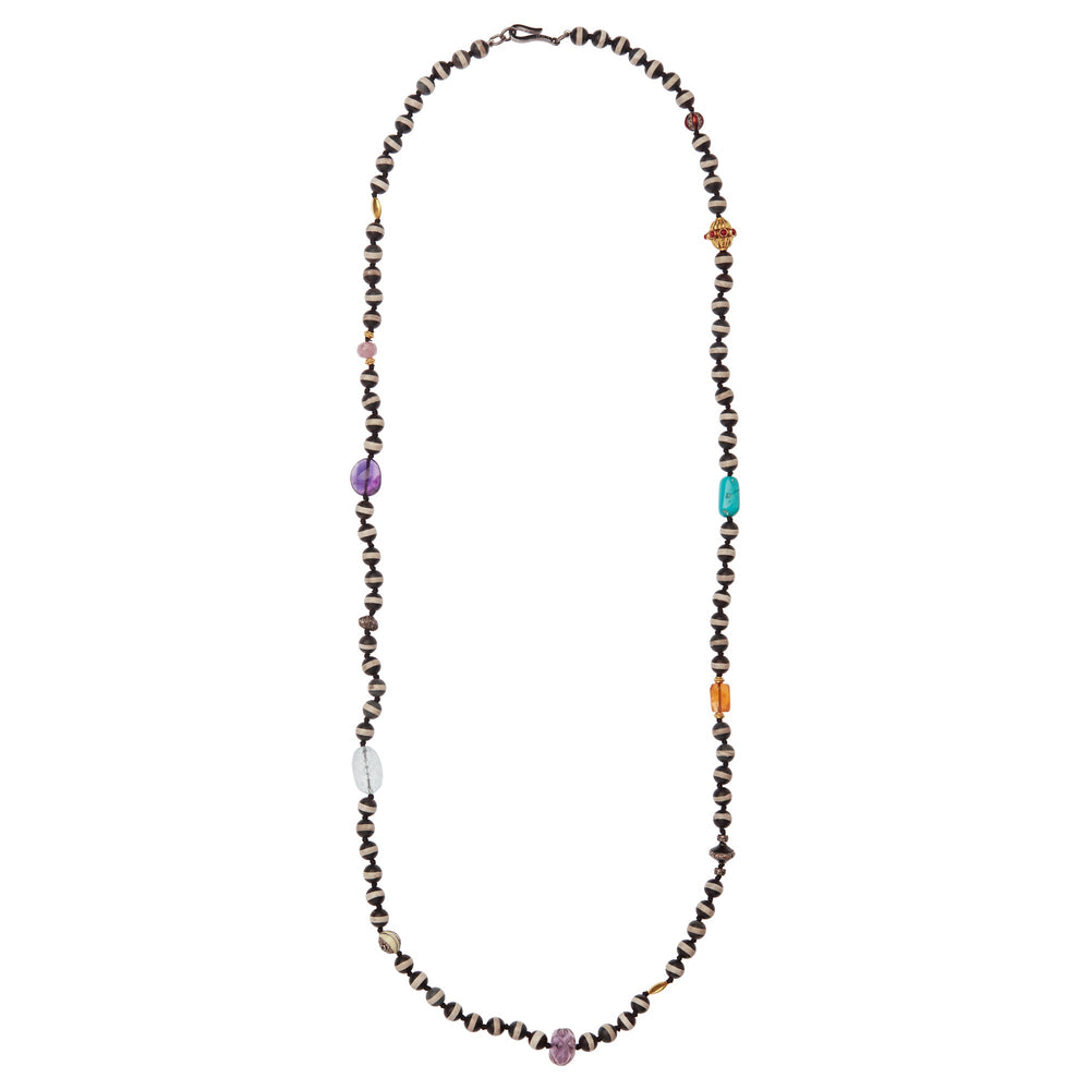 Black Agate Stripe Necklace 39 (80cm) - Globetrotter - Ileana Makri