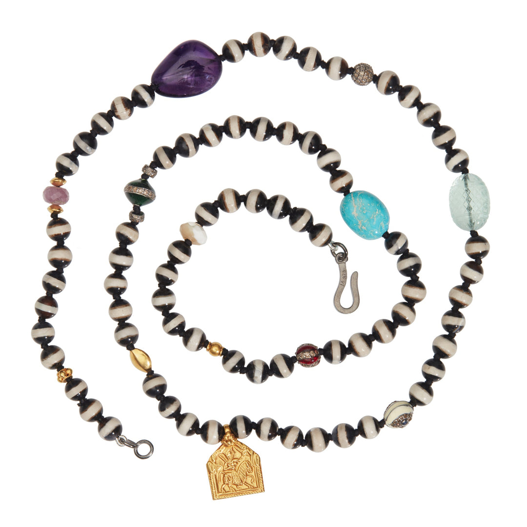 Black Agate Stripe Necklace 44 (70cm) - Globetrotter - Ileana Makri