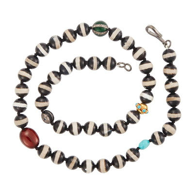 Black Agate Stripe Necklace 76 (45cm) - Globetrotter - Ileana Makri store