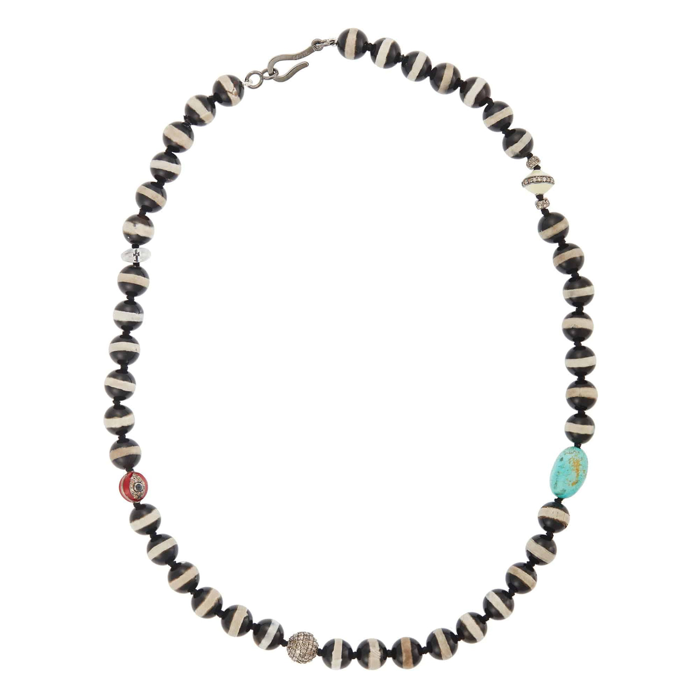 Black Agate Stripe Necklace 77 (45cm) - Globetrotter - Ileana Makri store