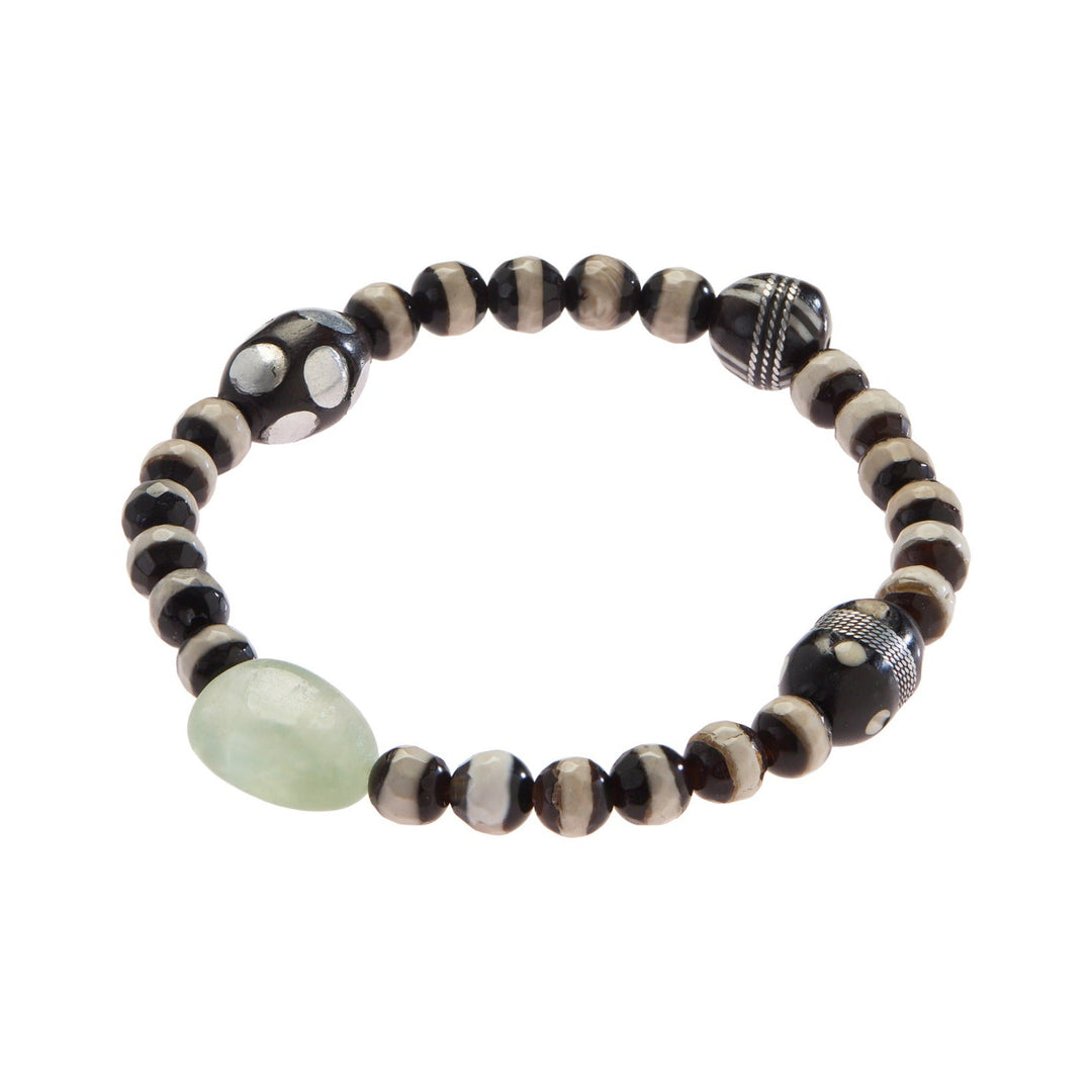 Black Agate Stripe Prehnite Bracelet 194 - Globetrotter - Ileana Makri